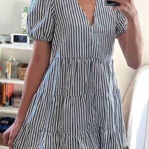 Zara Black and White Puff Sleeve Mini Dress